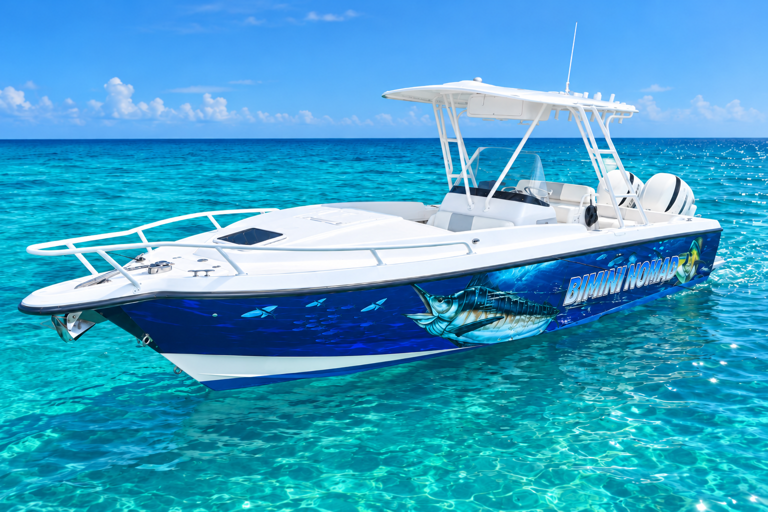 Bimini Nomad — bow view